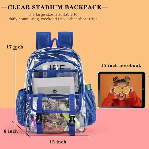 Vista 2 de KWI WAN - Mochila transparente, bolsa transparente grande aprobada por el estadio, resistente PVC transparente transparente para la escuela