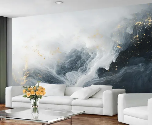 Vista 4 de Papel tapiz de mármol, papel tapiz negro y dorado para dormitorio, papel tapiz moderno gris para sala de estar, mural fotográfico de mármol nórdico