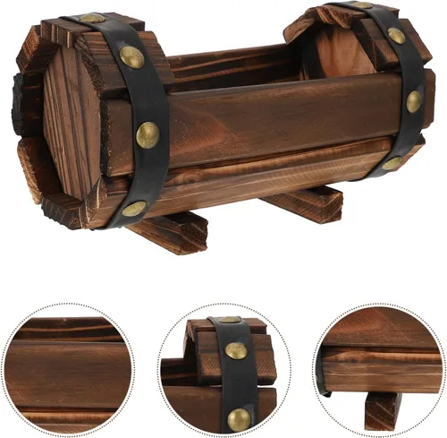 Vista 3 de Maceta rústica de madera con barril para whisky, maceta de flores para suculentas, contenedor para patio, jardín, patio trasero