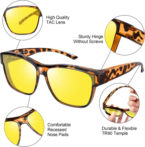 Vista 4 de URUMQI Gafas de conducción de visión nocturna para hombres y mujeres, lentes polarizados antirreflejos, lentes de alta definición amarillas