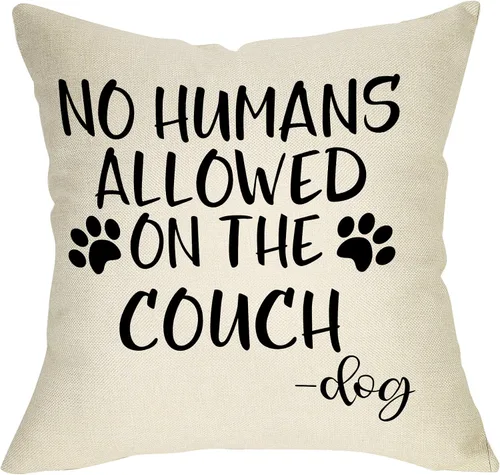 Vista 8 de Funda de almohada decorativa con diseño de patas de perro con texto en inglés "No Humans Allowed on The Couch ", regalo divertido para los amantes