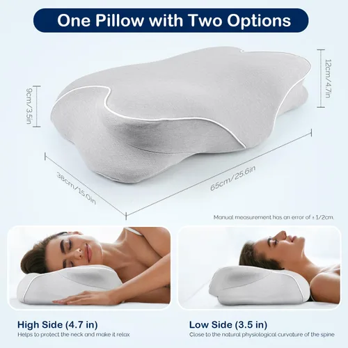 Vista 2 de SINLAND - Almohada cervical para el cuello, almohada de espuma Gris