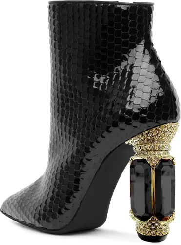 Vista 65 de FSJ Botas de tacón alto con punta puntiaguda para mujer, con tacón alto, con cremallera lateral brillante, estilo casual, para uso diario, zapatos
