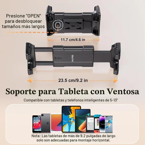 Vista 5 de OHLPRO - Soporte para tablet para tablero de automóvil [soporte de ventosa] escritorio de pared para parabrisas, soporte ajustable para iPad mini