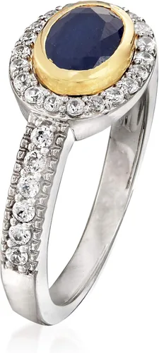 Vista 3 de Ross-Simons 1.00 Carat Sapphire and .50 ct. t.w. White Zircon Ring in Sterling Silver With 14kt Yellow Gold