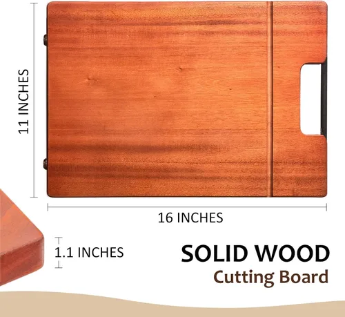Vista 4 de LUBAN Tabla de cortar de madera de caoba, tablas de cortar de madera maciza para cocina, tabla de cortar gruesa y grande con asa, tabla de cortar