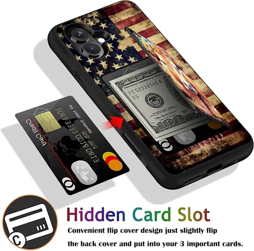 Vista 5 de Funda para tarjetas de crédito, doble capa híbrida a prueba de golpes, protección contra caídas con función atril para iPhone 17 de 6.3 pulgadas