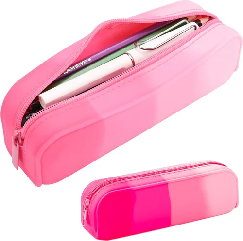 Vista 9 de minimaliving Estuche para lápices, colorido de silicona impermeable, bolsa estética, ligera y portátil, elegante y pequeña bolsa de oficina