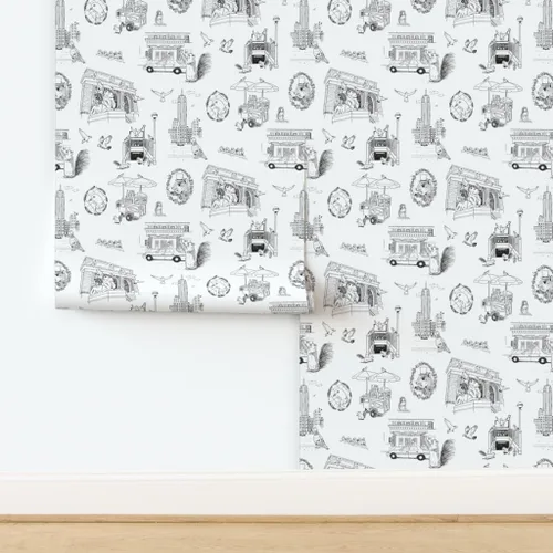 Vista 4 de Papel tapiz para despegar y pegar, papel tapiz extraíble personalizado de Nueva York Toile NYC Pigeons Squirrels Central Park Spoonflower