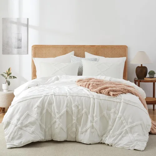 Vista 7 de Oli Anderson Juego de Edredón Beige Queen Acolchado Juego de Ropa de Cama Queen 3 Piezas, Edredón Boho Shabby Chic con 2 Fundas de Almohada