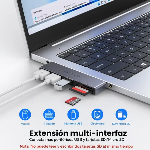 Vista 2 de MOGOOD Hub USB para portátil, divisor USB 3.0 5 en 1 lado izquierdo con SD Modelo Izquierdo