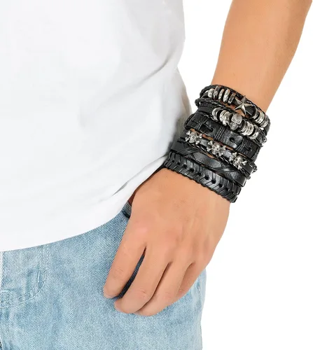 Vista 4 de REVOLIA 5-12 pulseras de cuero trenzado para hombres y mujeres