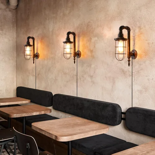 Vista 4 de Lámpara de pared industrial enchufable con base E26 Edison, estilo retro vintage, luces de pared con cable enchufable ajustable de 5.9 pies, aplique