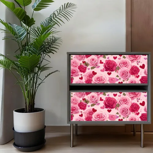 Vista 6 de Papel tapiz autoadhesivo para el día de San Valentín, diseño de rosas, diseño de corazón rosa floral, para decoración de pared de dormitorio, baño