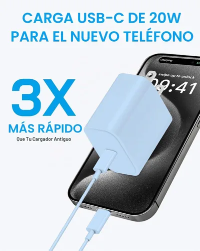 Vista 2 de Paquete de 3 bloques de carga rápida AISNI compatibles con iPhone 17, 16, 15, cargador USB C de carga rápida, cable de carga larga tipo C de 6 pies