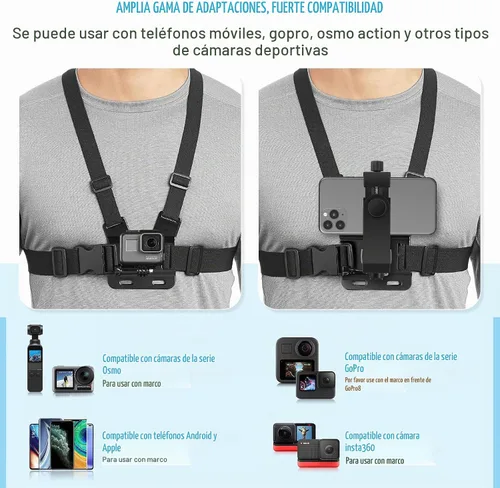 Vista 2 de Soporte de correa de pecho para teléfono para videos POV/VLOG, soporte de arnés de pecho compatible con iPhone 13 12 11Pro Max Plus, Samsung, GoPro