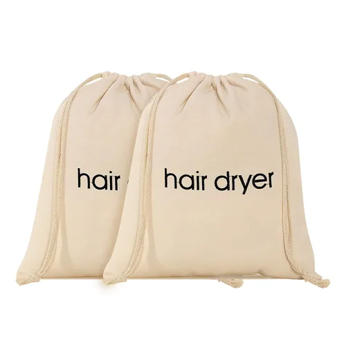 Vista 5 de TSHD Contenedor de bolsa con cordón para secador de pelo, almacenamiento de viaje de algodón para secador de pelo (2 piezas, negro)