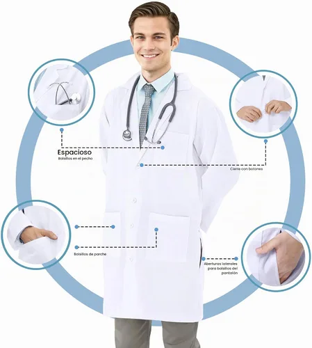 Vista 4 de NY Threads - Abrigo de laboratorio profesional blanco para hombre, abrigo médico de manga larga