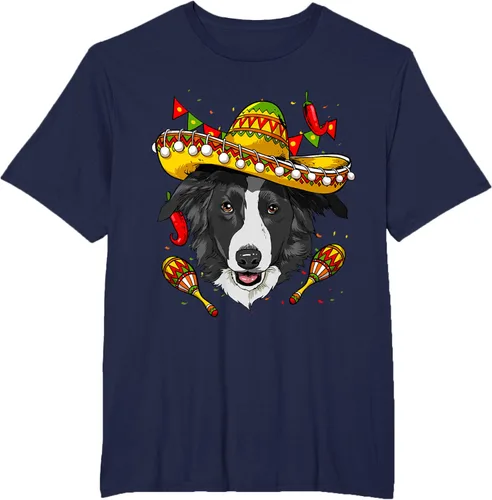 Vista 15 de Cinco de Mayo Border Collie Hombres Mujeres Niños Sombrero Camiseta Negro
