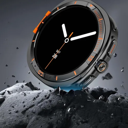 Vista 3 de Funda de metal compatible con Samsung Galaxy Watch 8 de 1.732 pulgadas, 2 en 1, con marco trasero para Galaxy Watch 8 de 1.732 in (negro/naranja)
