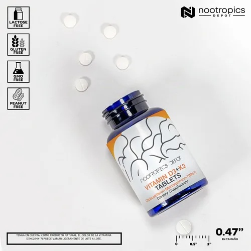 Vista 3 de Nootropics Depot Vitamina D3 + K2 con tabletas de vitamina C 365 unidades 125μg Equivalente a 5000 UI Año de suministro