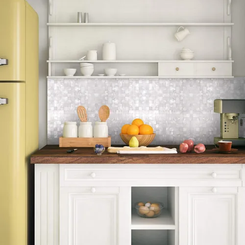 Vista 4 de KASARO - Calcomanías de pared, adhesivo despegable de mosaicos para salpicadero dormitorio baño, madreperla, 12 x 12 pulgadas