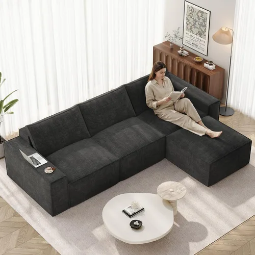Vista 12 de Vesgantti Sofá Seccional Modular de 114" Sin Estructura, Moderno Sofá de 3 Plazas con Otomana y Asiento Profundo, Sofás de Nube Convertibles