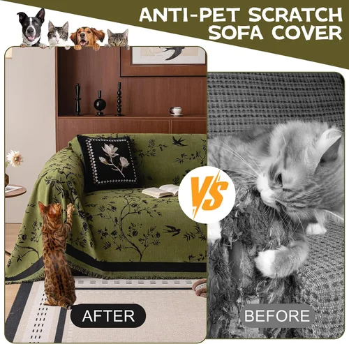 Vista 3 de HANDONTIME Funda para Sofá para Perros Lavable con Diseño Floral de Pájaros Fundas para Sofás y Sofás Fundas Verdes para Sofá con Flor Jacquard Za