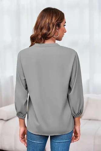 Vista 4 de Cnkwei Blusa con cuello en V para mujer, diseño de cremallera, holgada, informal, para mujer