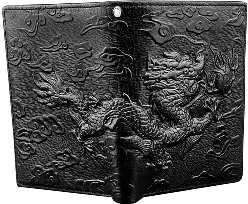 Vista 4 de Balck - Cartera de cuero para hombre diseño de dragón vintage