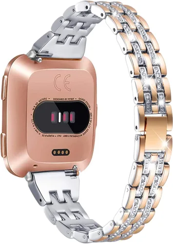 Vista 9 de Bandas compatibles con Fitbit Versa 2/Versa Lite/Versa, pulsera de repuesto con diamantes de imitación de metal para mujer, color negro