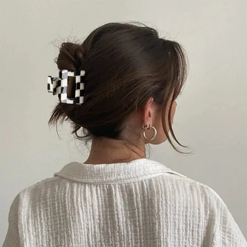 Vista 4 de Pasadores de pelo vintage a cuadros Y2K, 3 pinzas estéticas para mujeres y niñas