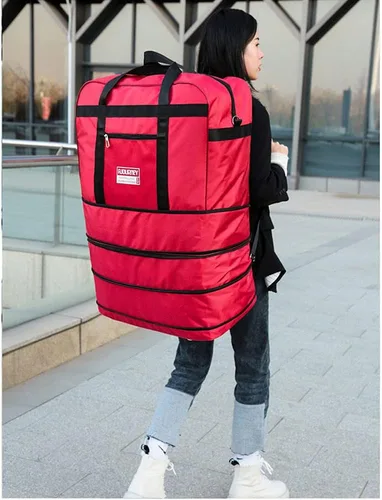 Vista 2 de Radefasun Bolsa de viaje expandible de Oxford con ruedas, impermeable, ligera, plegable, para viajar, Rojo