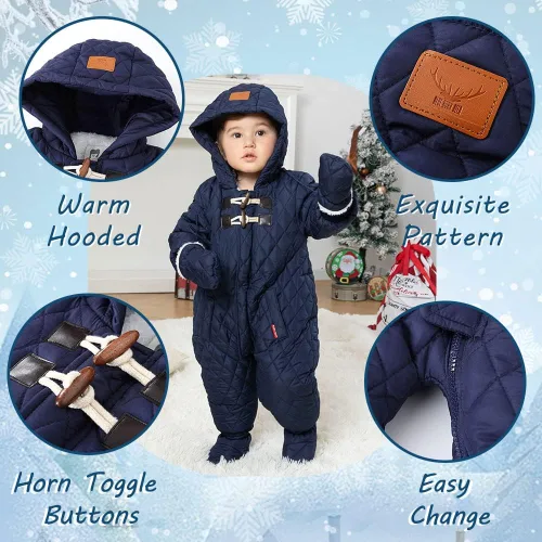 Vista 2 de XIFAMNIY Traje de invierno para bebé, abrigo con capucha para niñas y niños pequeños