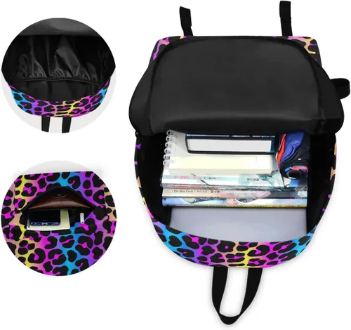 Vista 5 de Mochila de viaje, Koala floral sin costuras, ligera, mochila escolar para estudiantes, adolescentes, niñas y niños, Impresión de leopardo
