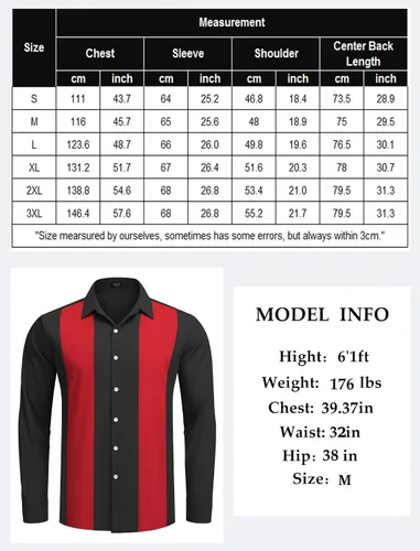 Vista 6 de COOFANDY Men's Vintage Bowling Shirt Casual Long Sleeve Button Down Retro Shirt