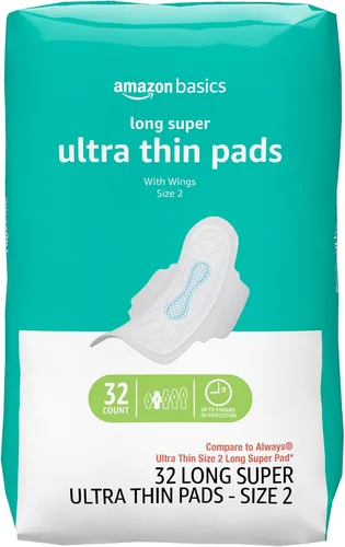 Vista 14 de Amazon Basics Almohadillas de absorción regular para mujer, ultra finas con alas flexibles, sin perfume, talla 1, 36 unidades, 1 paquete