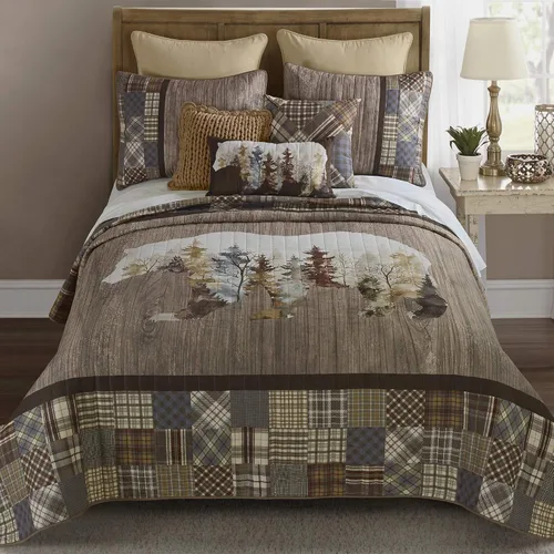 Vista 15 de Donna Sharp Juego de ropa de cama Queen – 3 piezas – Juego de edredón Bear Cottage Lodge con edredón Queen y fundas de almohada estándar – Lavable a