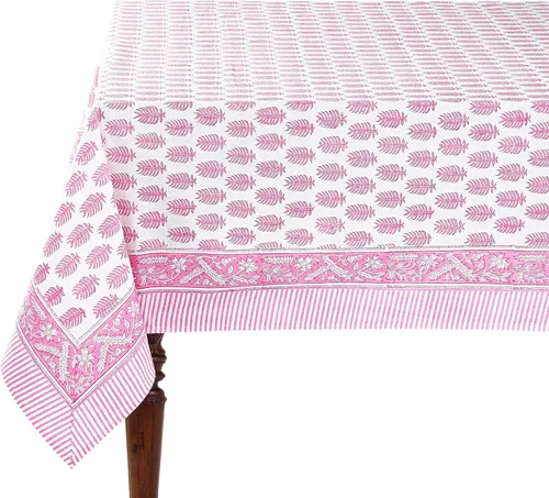 Vista 27 de Ridhi Mantel rectangular con estampado de bloque de mano verde espárragos Espárragos Verde Gadd
