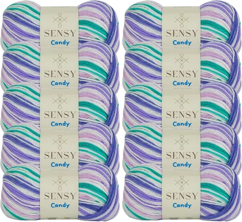 Vista 24 de Sensy Candy Yarn - Hilo de 5 madejas, 3.5 onzas, 251 yardas, multicolor para ganchillo y tejido, calibre ligero 3
