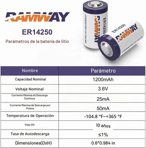 Vista 5 de KBT KEEP BETTER TECH RAMWAY ER14250 - Batería de litio de 3,6 V, tamaño 1/2 AA LS14250, 1200 mAh de alta capacidad, baterías de litio Li-SOCL2
