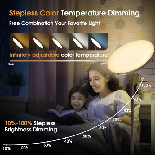 Vista 4 de Lámpara de pie LED Torchiere con control remoto, lámpara de pie para sala de estar 30W/2600LM brillante, temperatura de color 3000K-6500K