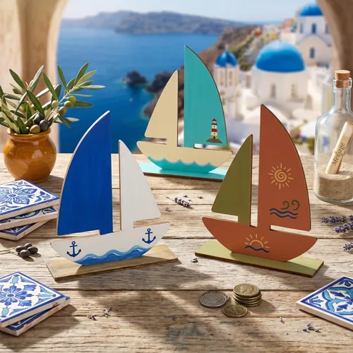 Vista 2 de Juguetes de playa para niños, 10 piezas de madera sin terminar, decoración de barco de madera para pintar para artes, manualidades, proyectos