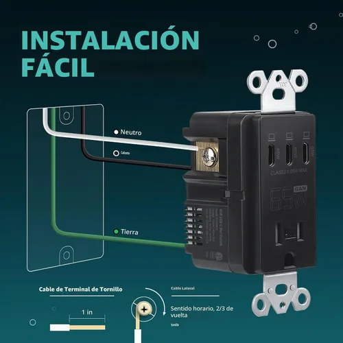 Vista 7 de TOPELER Tomacorriente USB de pared negra, tomacorriente USB de carga ultrarrápida GaN de 65W para laptop, receptáculo resistente a manipulaciones