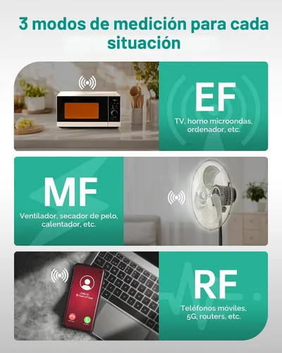Vista 2 de ERICKHILL 3 en 1 Detector EMF, recargable EF, RF, MF, WiFi, 5G Detector