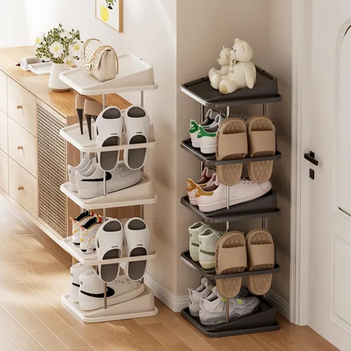 Vista 5 de Zapatero vertical apilable de 5 niveles para 10 pares, torre de zapatos estrecha, ahorro de espacio, para entrada, sala de estar, dormitorio Negro