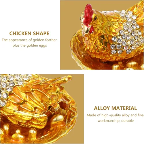 Vista 6 de BESPORTBLE Figura de pollo para decoración del hogar, caja de baratijas de gallina, huevos para incubar, joyero, gallinero, figura de animal