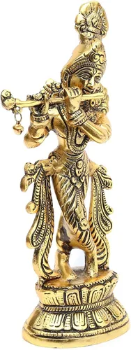 Vista 9 de KridayKraft Lord Krishna Estatua de metal, Krishna Murti tocando la flauta para Temple Pooja, decora tu hogar, oficina y regalo a tus familiares
