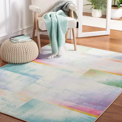 Vista 10 de SAFAVIEH Colección de pinceles de pintura lavables para alfombras – Alfombra de pasillo de 2 pies 2 pulgadas x 8 pies, azul y verde, antideslizante