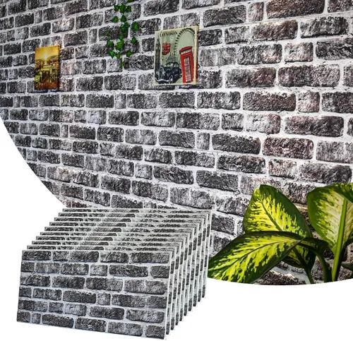 Vista 24 de Dundee Deco Paneles de pared 3D de ladrillo sintético, revestimiento, paneles de pared con aspecto de piedra gris, revestimiento de espuma